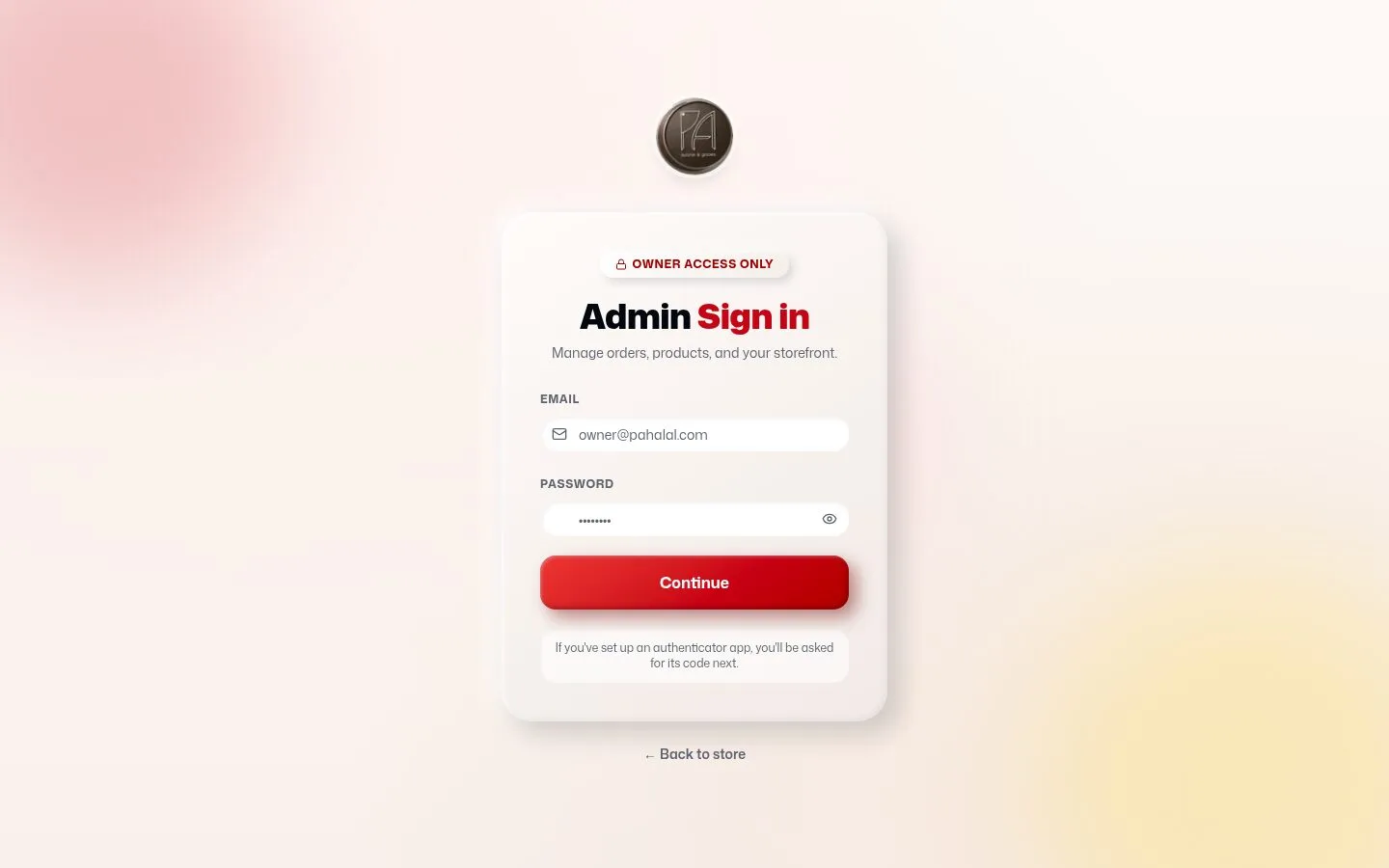 Owner-only admin sign-in page
