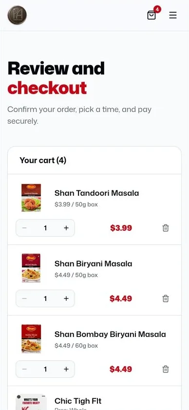 Checkout with the cart on a phone