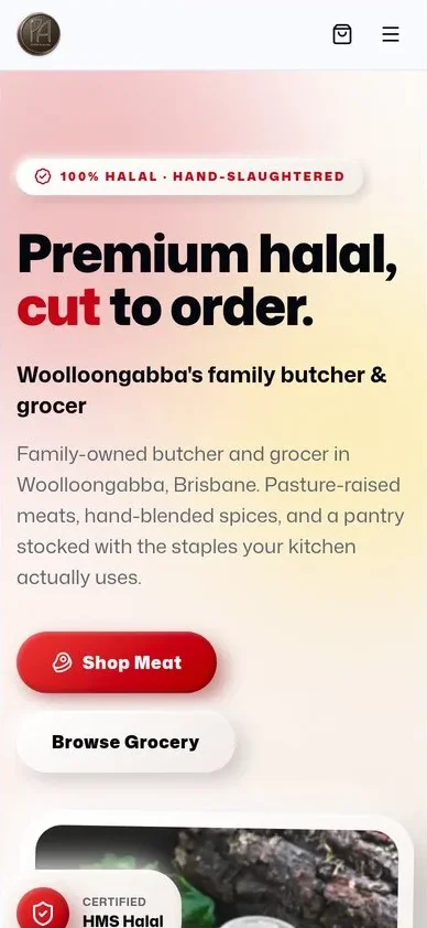 PA Halal Butcher home page on a phone